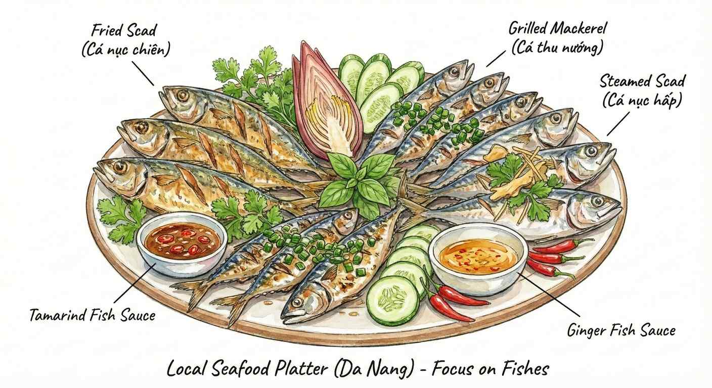Local seafood ingredients sketch